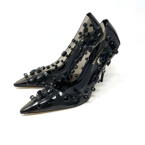 Good American Jeweled Emma Heels Size 7.5 Light Smoke GSH008-X - Picture 1 of 8